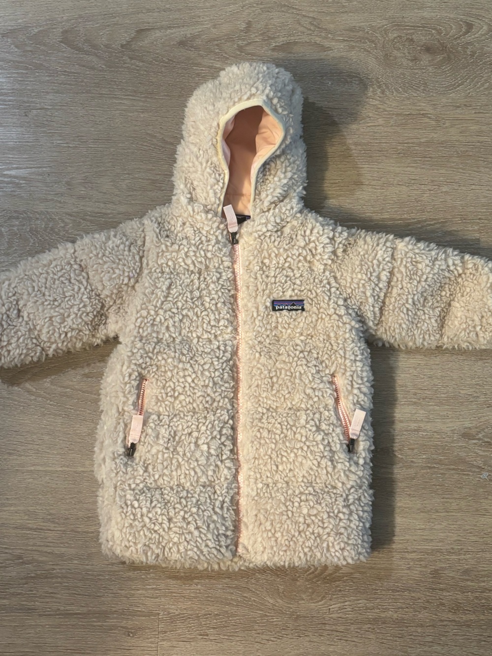 Patagonia Cream Sherpa Fleece Jacket with Pink Zipper Detail
